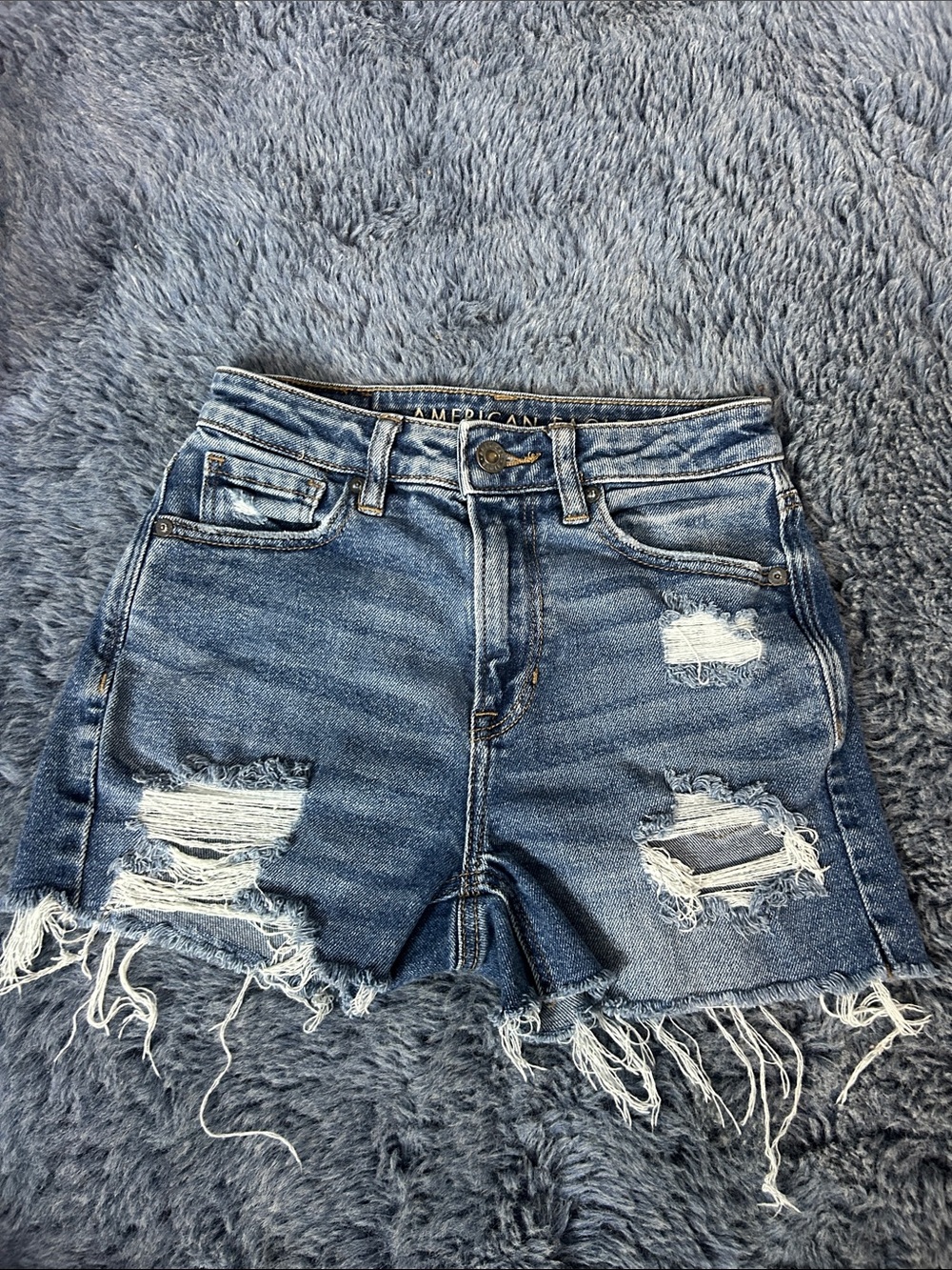 American Eagle Outfitters mom Ripped High-Rise Denim Shorts - Blue